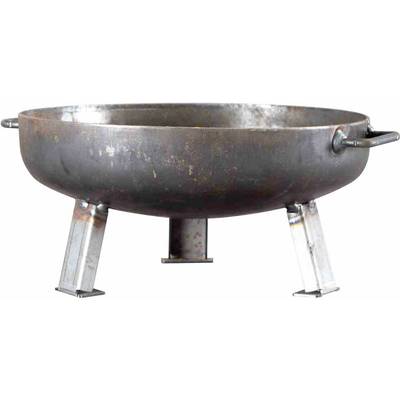 Großer, runder Metallkessel mit drei stabilen Beinen und seitlichen Griffen, geeignet zum Kochen im Freien.