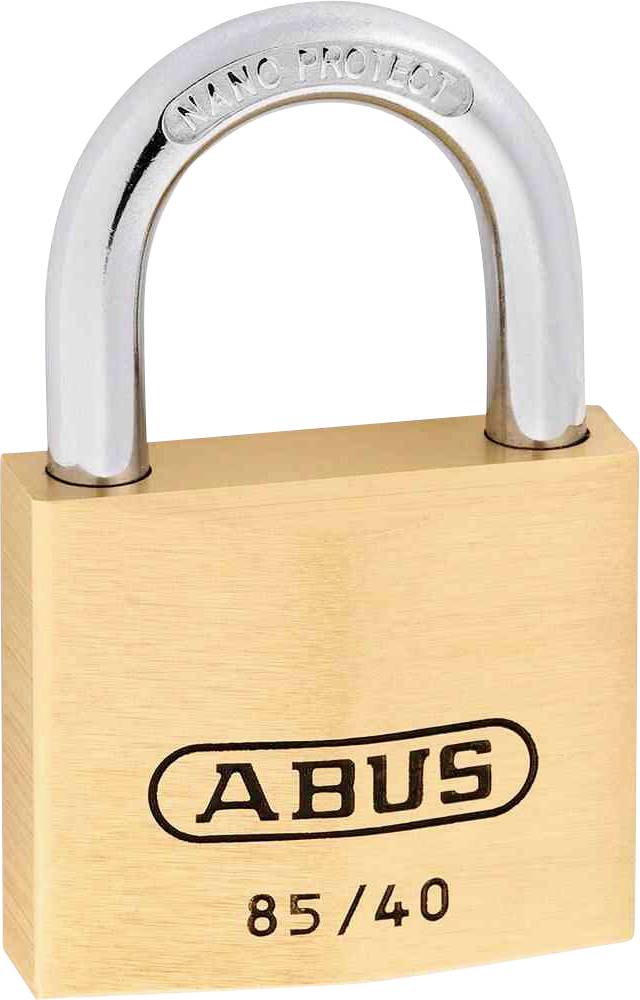 Vorhängeschloss aus Messing mit der Aufschrift 'ABUS 85/40', silbernem Bügel, geeignet für den Einsatz zur Gerätesicherung.