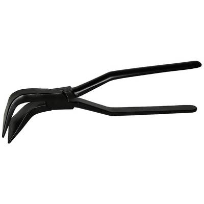 Eine schwarze, metallene Zange mit zwei langen Griffen und gebogenen Spitzen, die für Arbeiten wie Festhalten oder Ziehen verwendet wird.