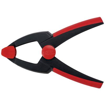 Eine rote und schwarze Federklemme zum Halten von Folien oder Materialien, oft für Werkstattarbeiten eingesetzt.
