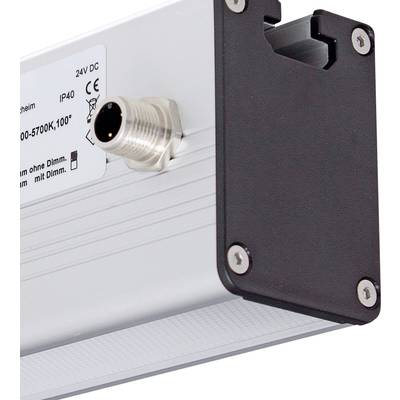 Schwarz-silbernes elektronisches Gerät mit Label '24V DC, IP40' und Anschlussbuchse, seitliche Ansicht.