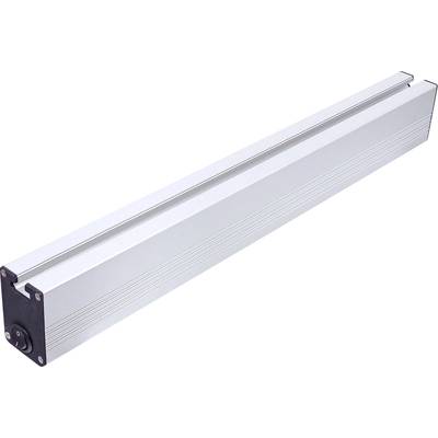 Aluminiumschiene mit rechteckigem Querschnitt. Verwendet für lineare Bewegungen oder Befestigungen in mechanischen Anwendungen.