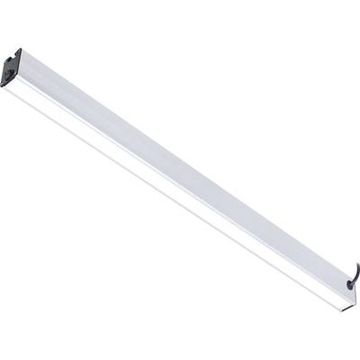 Eine silberne LED-Leuchte in schlankem Design, schräg von der Seite betrachtet. Ideal für moderne Beleuchtungslösungen.