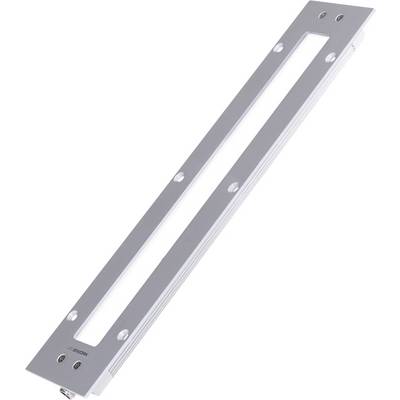 Ein rechteckiges Metall-Bauelement mit mehreren Bohrungen entlang der Kanten, vermutlich für Befestigungszwecke.