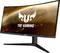 ASUS TUF Gaming Monitor vor einem Weltraumhintergrund. Das gebogene Display zeigt Erde aus dem All mit leuchtenden Stadtlichtern.