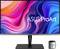 Ein Monitor mit einem farbenfrohen, wellenförmigen Hintergrund und der Aufschrift 'ASUS ProArt' auf dem Bildschirm. Links unten ein Kalibrierungsgerät.