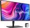Ein ASUS ProArt Monitor mit leuchtenden Farben auf dem Bildschirm. Daneben steht ein kleines, schwarzes Gerät zur Kalibrierung.