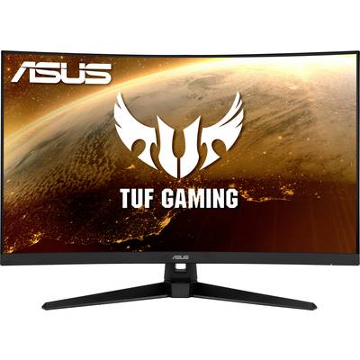 'ASUS TUF Gaming'-Monitor vor planetarischem Hintergrund zeigt das Logo und den Produktnamen. Ideal für intensives Gaming-Erlebnis.