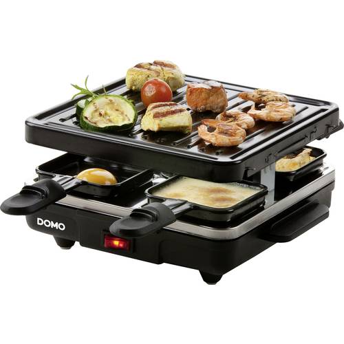 DOMO Just us DO9147G Raclette Grillfunktion, Antihaftbeschichtung, Kontrollleuchte, 4 Pfännchen Schwarz