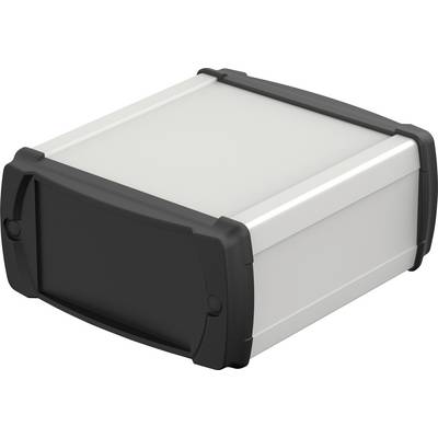 Ein rechteckiges Gehäuse mit schwarzen Kanten und einer weißen Oberseite, verwendet als Schutz für elektronische Geräte.