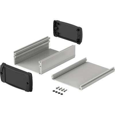 Gehäuse-Bausatz mit Aluminiumprofilen, Endkappen und Schrauben, ausgelegt für die Montage elektronischer Komponenten.