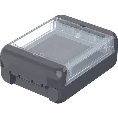 Transparente, rechteckige Kunststoffgehäuse, das obere Teil ist durchsichtig, das untere Teil ist dunkelgrau.