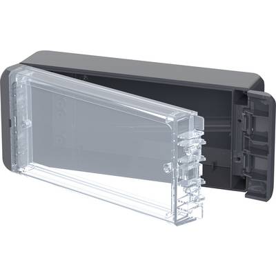 Transparente Kunststoffbox mit abnehmbarem Deckel, geöffnet. Geeignet zum Aufbewahren von Kleinteilen oder elektronischen Komponenten.