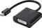 Ein schwarzer Adapter mit einem Mini DisplayPort-Anschluss auf der linken Seite und einem DVI-Anschluss auf der rechten Seite für Videoverbindungen.