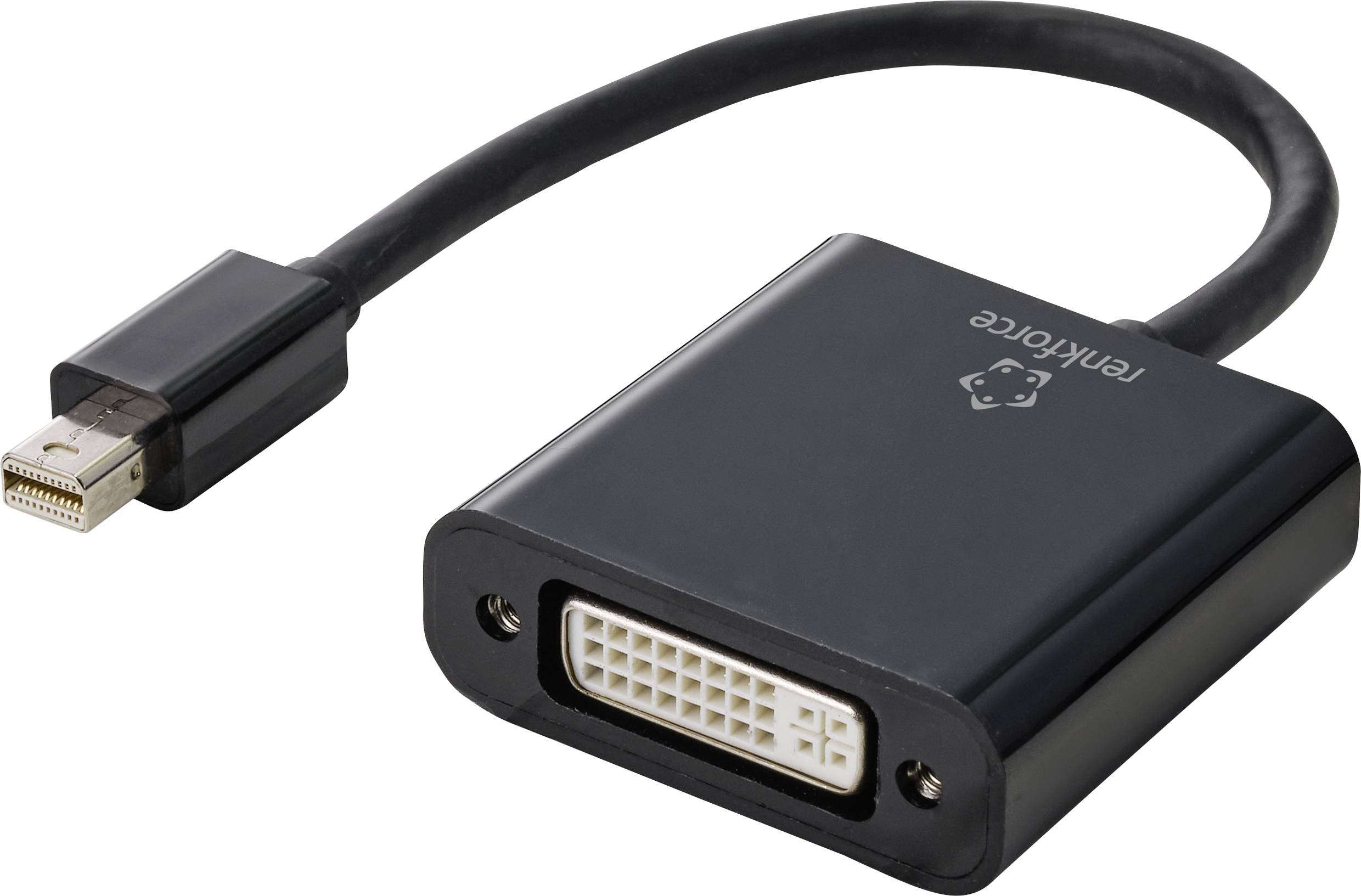 Renkforce RF-4769258 DisplayPort / DVI Adapter [1x Mini-DisplayPort Stecker - 1x DVI-Buchse 24+5pol.] Schwarz PVC-Mantel