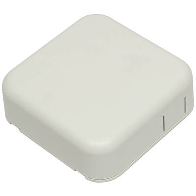 Ein quadratisches, weißes Kunststoffgerät mit abgerundeten Ecken und Lüftungsschlitzen. Könnte als Router oder elektronisches Gerät dienen.