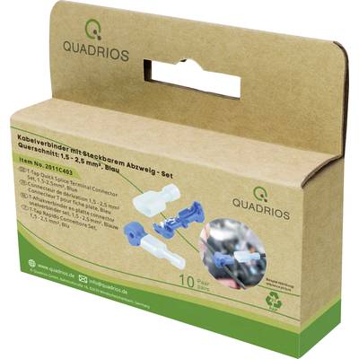 'QUADRIOS' Verpackung für Kabelverbinder. Zeigt ein Bild der Verbinder. Produktbeschreibung: Set für Querschnitt 1,5-2,5 mm², 10 Paar.