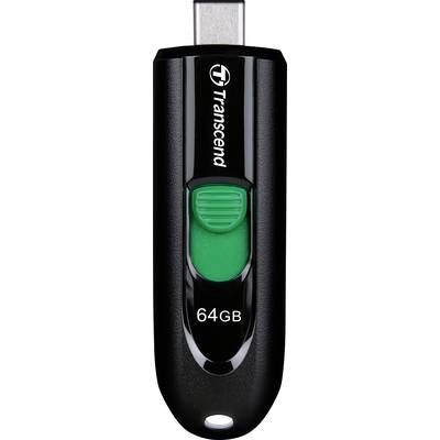 USB-Stick mit 64 GB Speicherkapazität und schwarzem Gehäuse. Markenname und ein grüner Schieberegler sind sichtbar.