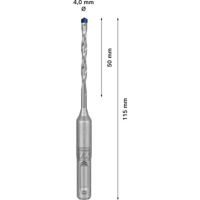 Bohrer mit 4,0 mm Durchmesser, Gesamtlänge 115 mm, Schneidtiefe 50 mm, zeigt verstärktes Design mit blauem Akzent oben.