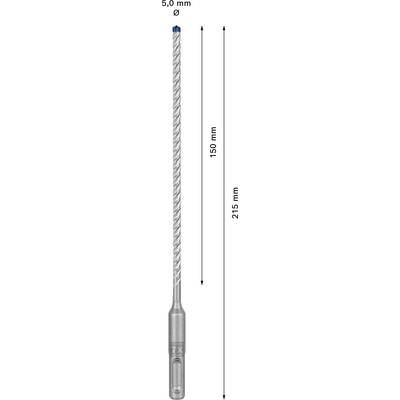 Bohrer mit einem Durchmesser von 5,0 mm, einer Gesamtlänge von 215 mm und einer Arbeitslänge von 150 mm.