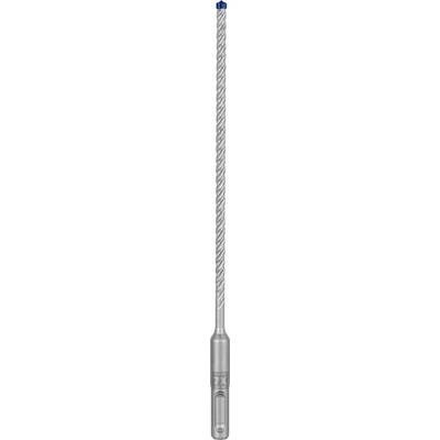 Grauer Bohrer mit blauer Spitze, geeignet für Betonarbeiten, spiralförmiges Design zur Staubentfernung, robust und langlebig.
