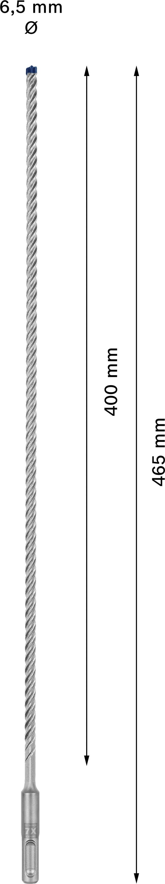 Bohrer mit einer Gesamtlänge von 465 mm und einem nutzbaren Bohrbereich von 400 mm; Durchmesser beträgt 6,5 mm.