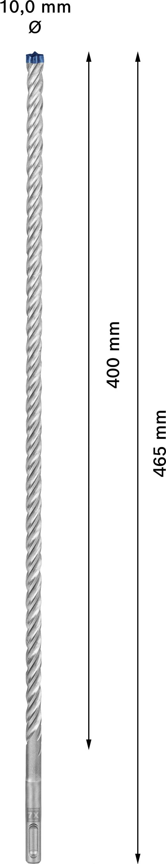 'Bohraufsatz, 10,0 mm Durchmesser, 465 mm Länge, 400 mm Bohrtiefe.'