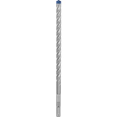 Ein grauer Bohrer mit blauer Spitze und Spiralform, geeignet zum Bohren in harten Materialien wie Beton oder Stein.