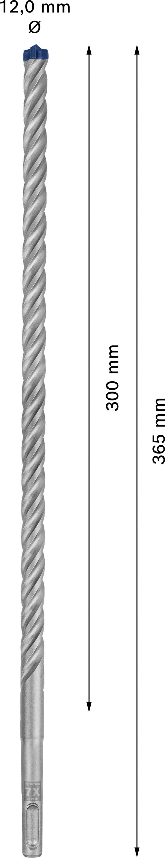 Bohraufsatz mit 12,0 mm Durchmesser und 365 mm Gesamtlänge. Ein 300 mm langer Teil ist markiert.