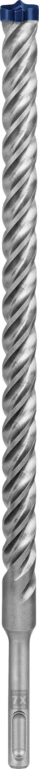 Silberne, spiralförmige Metallschraube mit blauem Kopf und breitem Gewinde, möglicherweise für industrielle Anwendungen.