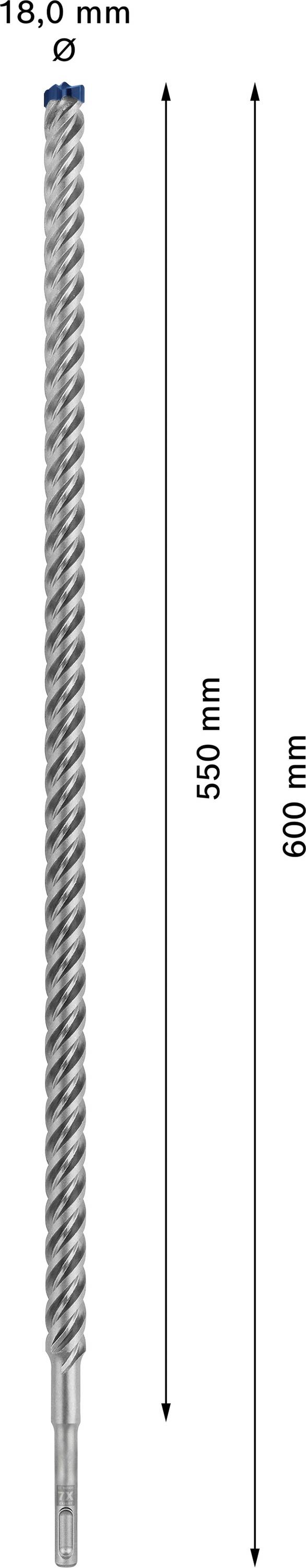 'Bohrer, 18,0 mm Durchmesser, Gesamtlänge 600 mm, Arbeitslänge 550 mm.'