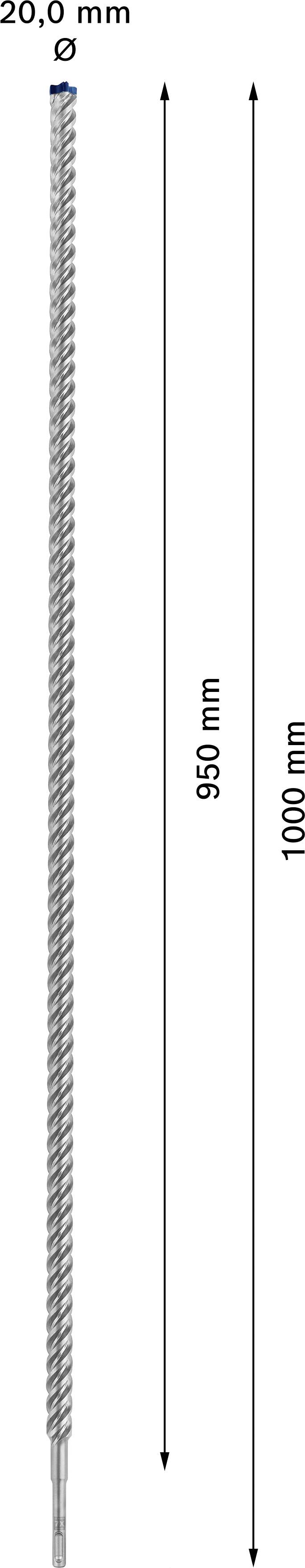 Eine lange Metallstange, 1000 mm lang und 20 mm Durchmesser, mit einer markierten Länge von 950 mm.