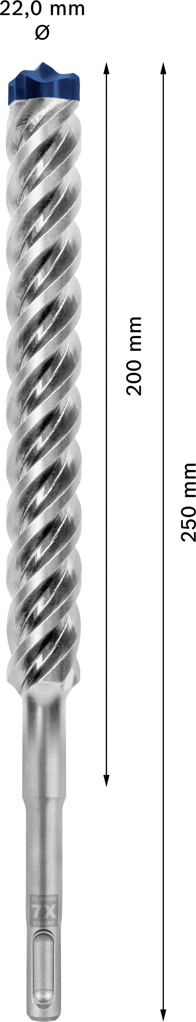 'Bohrer mit 22,0 mm Durchmesser, 200 mm Spiralteil, 250 mm Gesamtlänge'