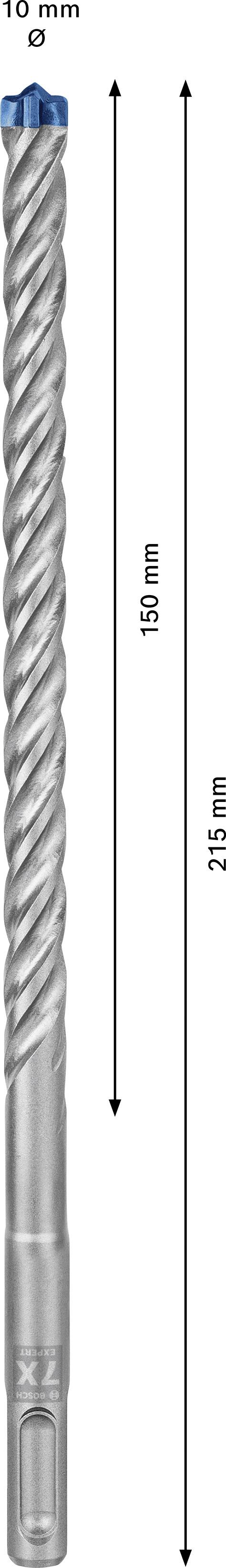 'Bohrer aus Metall mit spiralförmigem Design. Länge 210 mm und Durchmesser 10 mm. Teil einer Werkzeugspezifikation.'