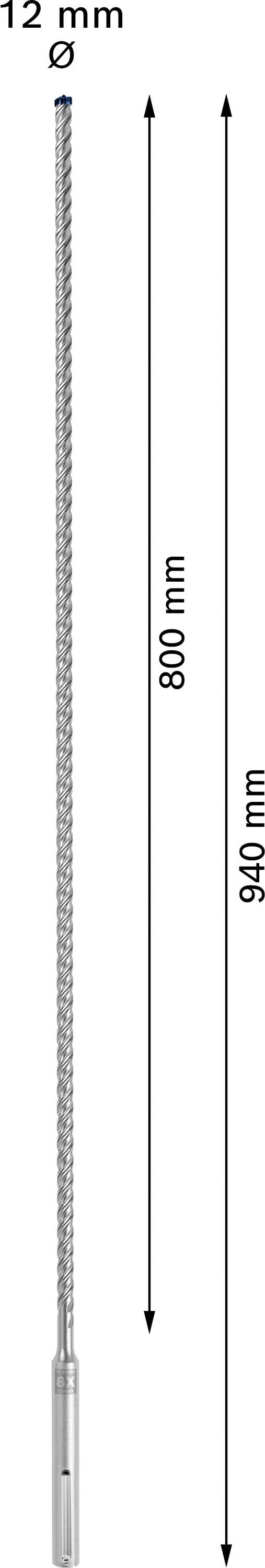 'Bohrstange mit Durchmesser 12 mm und Länge 800 mm, Gesamtlänge 940 mm.'