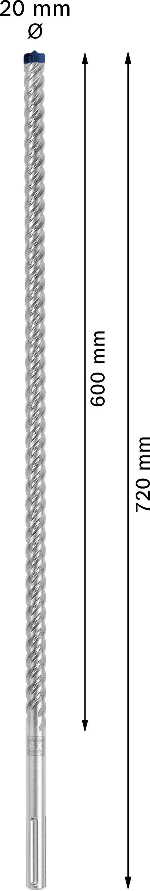 'Bohrer mit einem Durchmesser von 20 mm und einer Länge von 720 mm, davon sind 600 mm Arbeitslänge.'