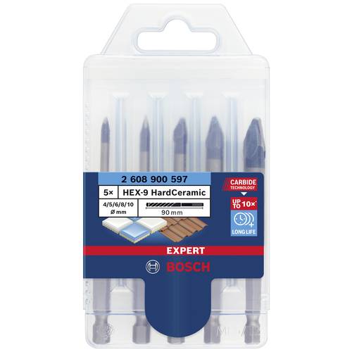 Bosch Accessories EXPERT HEX-9 HardCeramic 2608900597 Fliesenbohrer-Set 5teilig 4 mm, 5 mm, 6 mm, 8 mm, 10 mm Sechskants...