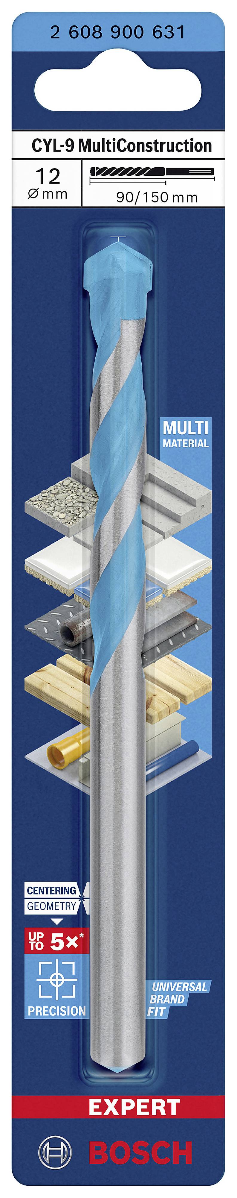 'Bosch CYL-9 MultiConstruction Bohrer, 12 mm Durchmesser, Länge 150 mm. Geeignet für Beton, Holz, Keramik und andere Materialien.'