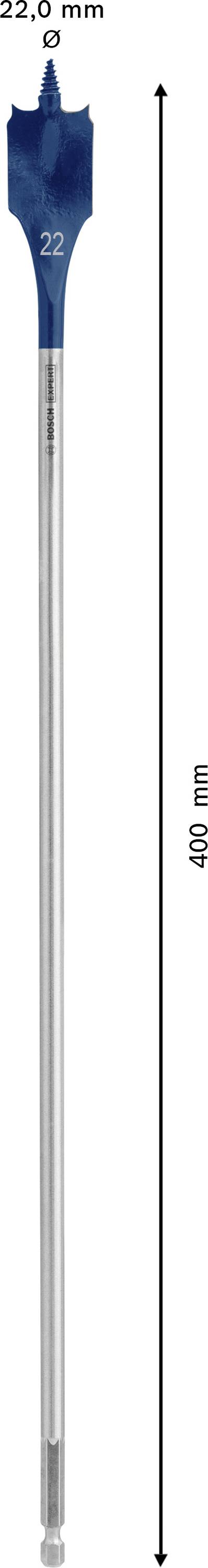 Ein langer grauer Bohrer mit einem blauen, spitzen Kopf. Links steht '22,0 mm', rechts '400 mm', was die Abmessungen angibt.