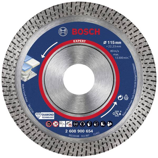 Bosch Accessories 2608900654 EXPERT HardCeramic Diamanttrennscheibe Durchmesser 115 mm Bohrungs-Ø 22.23 mm Stein, Beton, Ziegel, Fliesen 1 St.