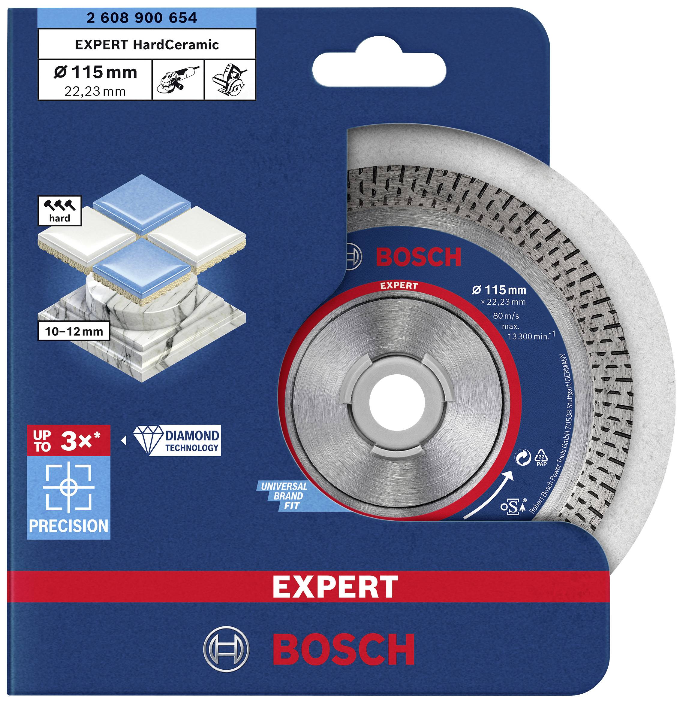 Diamantscheibe von Bosch, 'EXPERT HardCeramic', 115 mm Durchmesser, präzise Schnitte in Keramik. Geeignet für 10-12 mm.