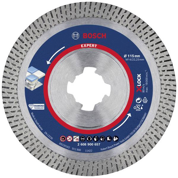 Bosch Accessories 2608900657 EXPERT HardCeramic X-LOCK Diamanttrennscheibe Durchmesser 115 mm Bohrungs-Ø 22.23 mm Stein, Beton, Ziegel 1 St.