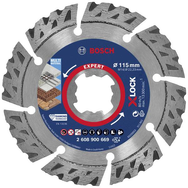 Bosch Accessories 2608900669 EXPERT MultiMaterial X-LOCK Diamanttrennscheibe Durchmesser 115 mm Bohrungs-Ø 22.23 mm Stein, Beton, Ziegel 1 St.