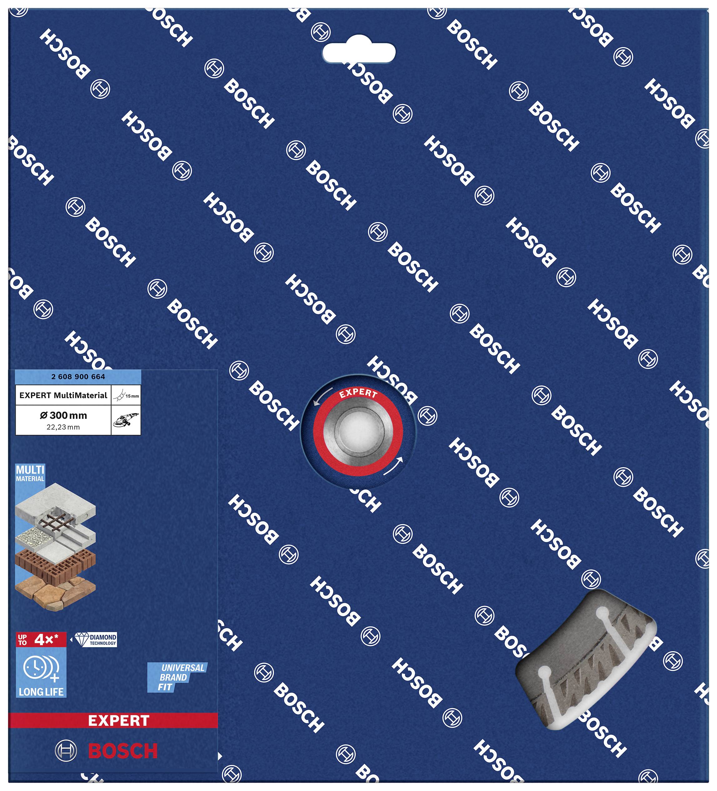 'Bosch Expert' Kreissägeblattverpackung, für Multimaterial, 300 mm Durchmesser. Geeignet für verschiedene Materialien.