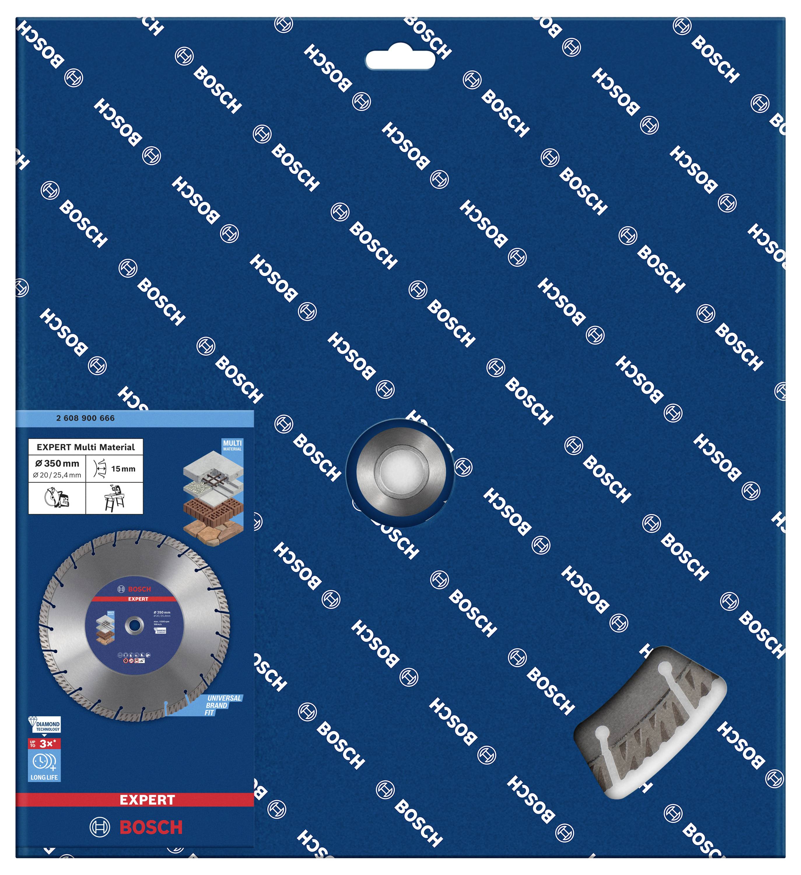 Sägeblatt von Bosch für Multimaterialien. Verpackung zeigt Firmenlogo und Produktdetails. Geeignet für Bau- und Renovierungsarbeiten.