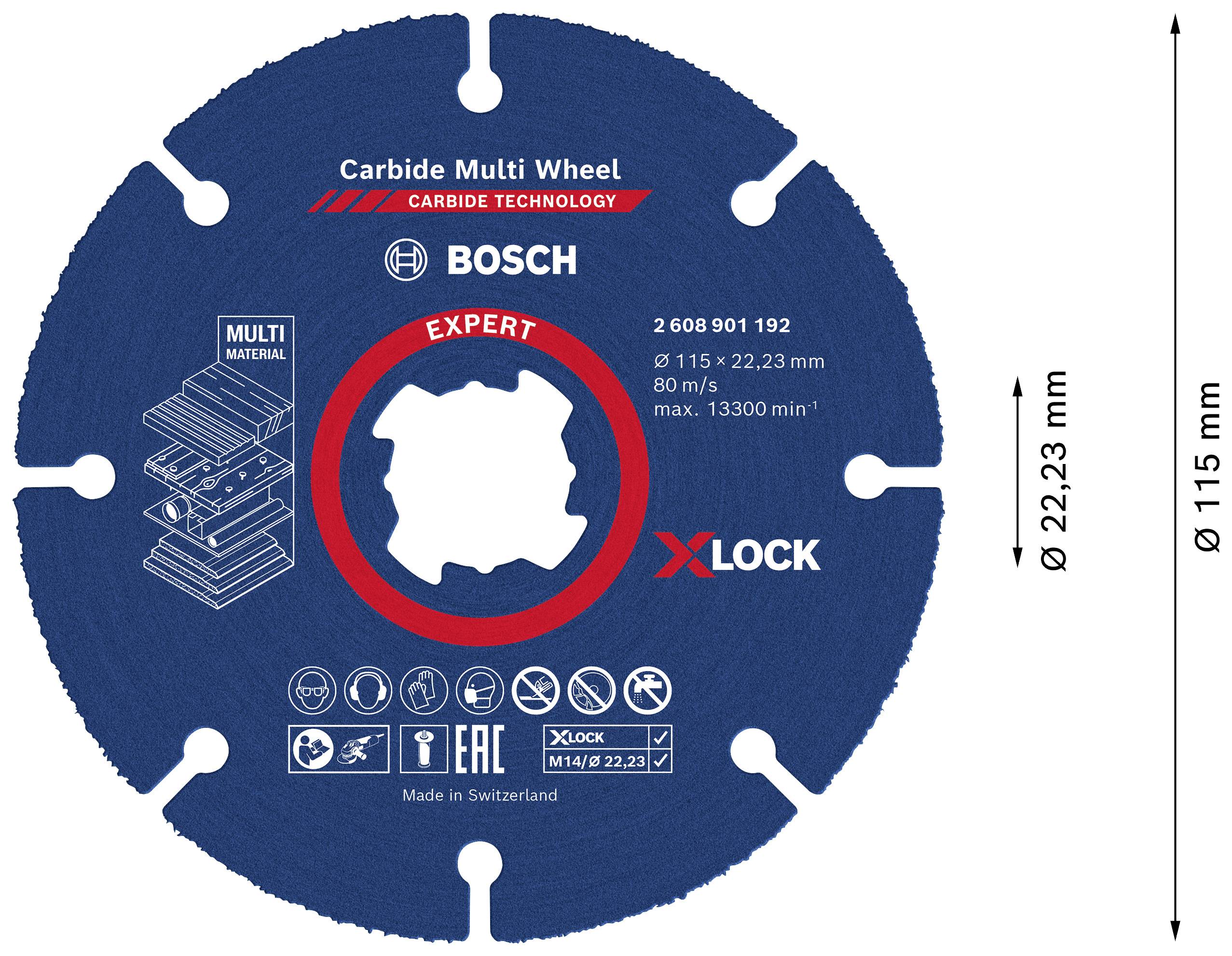 Scheibe für Winkelschleifer, 115 mm Durchmesser, für Multi-Material, X-LOCK-System, Modell 'Carbide Multi Wheel', Bosch.