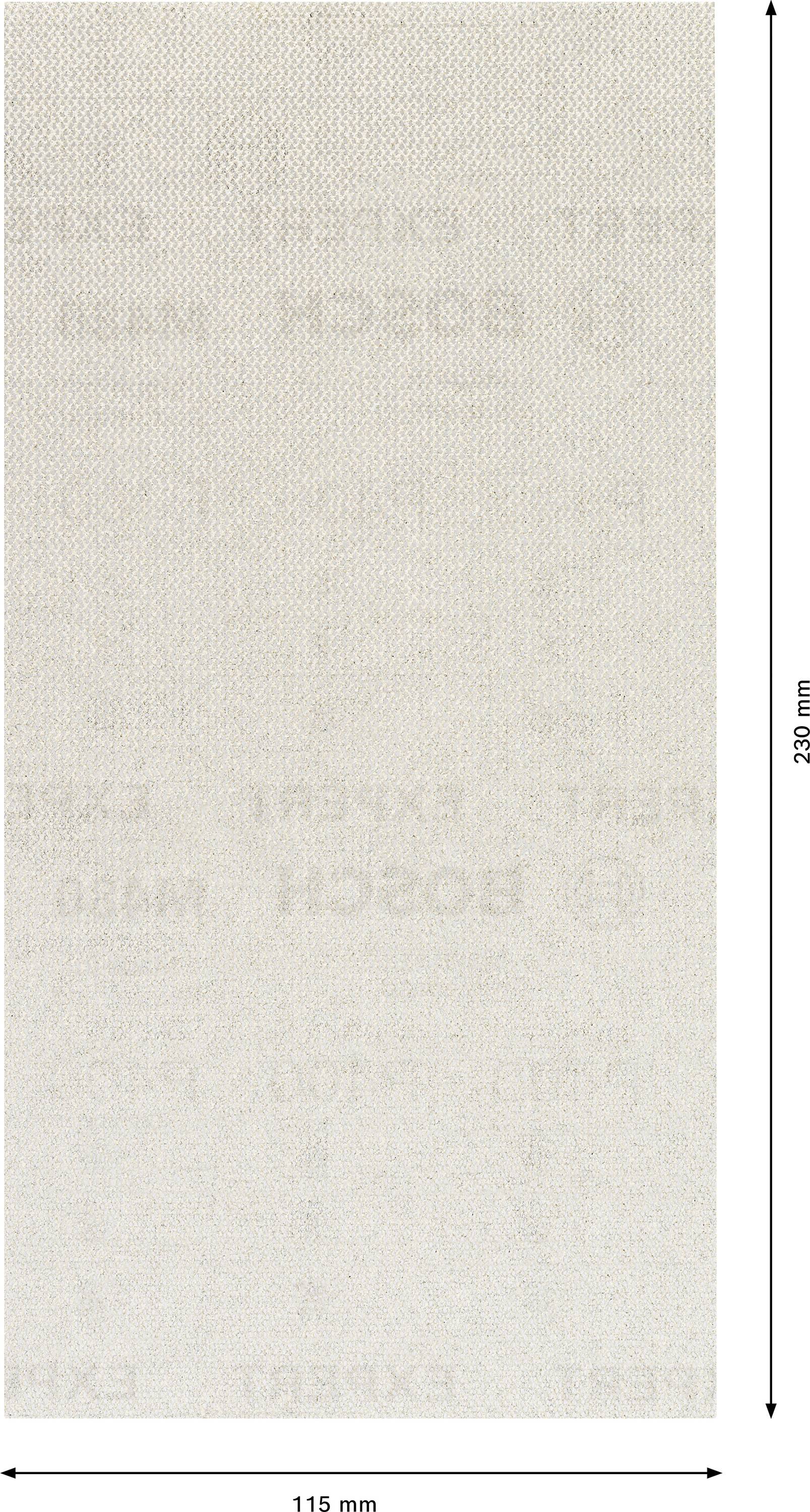 'Ein rechteckiges weißes Schleifpapier mit Abmessungen 115 mm x 280 mm.'