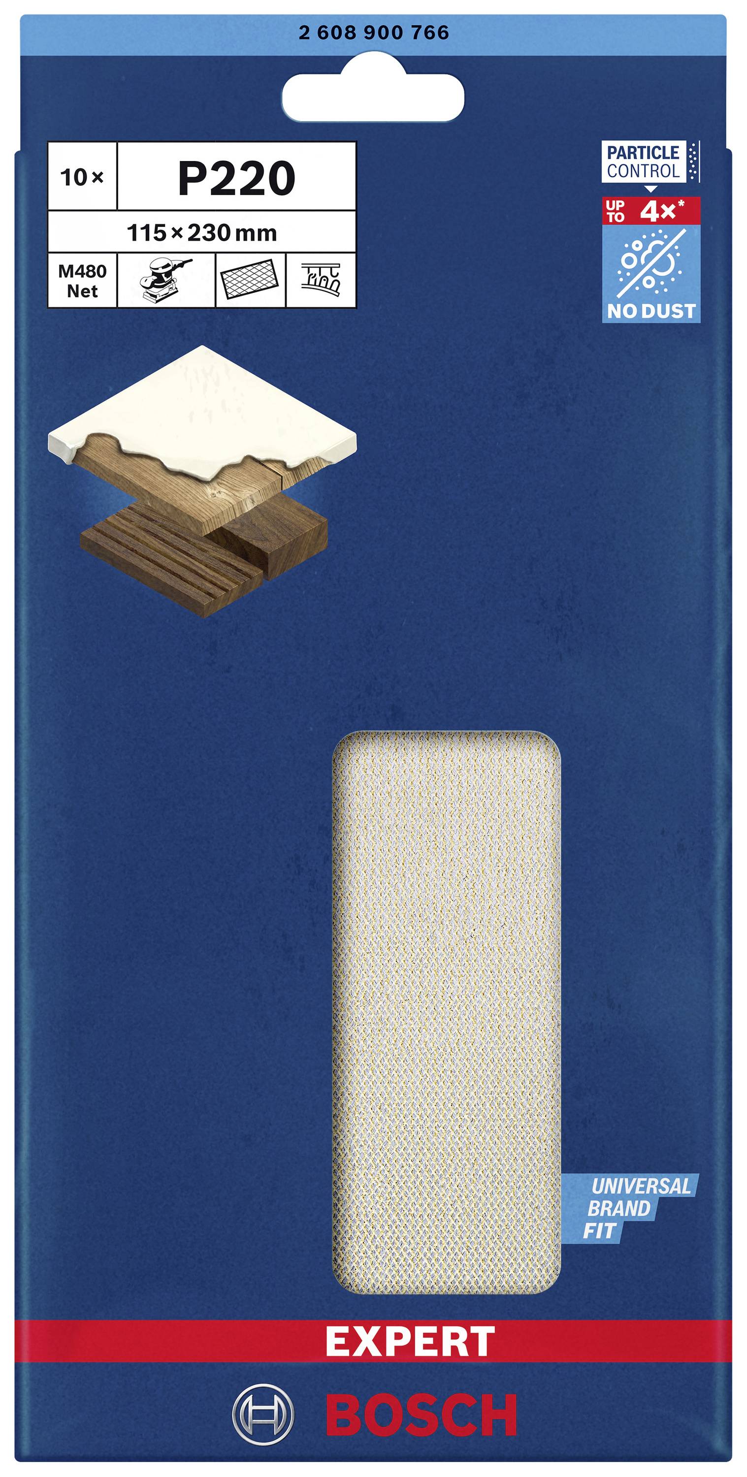 'Bosch Schleifblatt P220, 115x230 mm, 10 Stück. Für Holz- und Lackarbeiten, universell einsetzbar.'