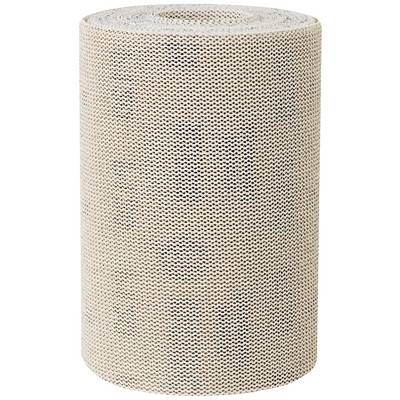 Eine große Rolle braunes, perforiertes Material, aufgerollt und aufrecht stehend.
