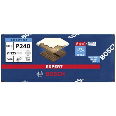 'Bosch Schleifpapier P240, 50 Stk., Ø 125 mm, C470, für Holz und Farbe, doppelte Geschwindigkeit, universelle Passform.'
